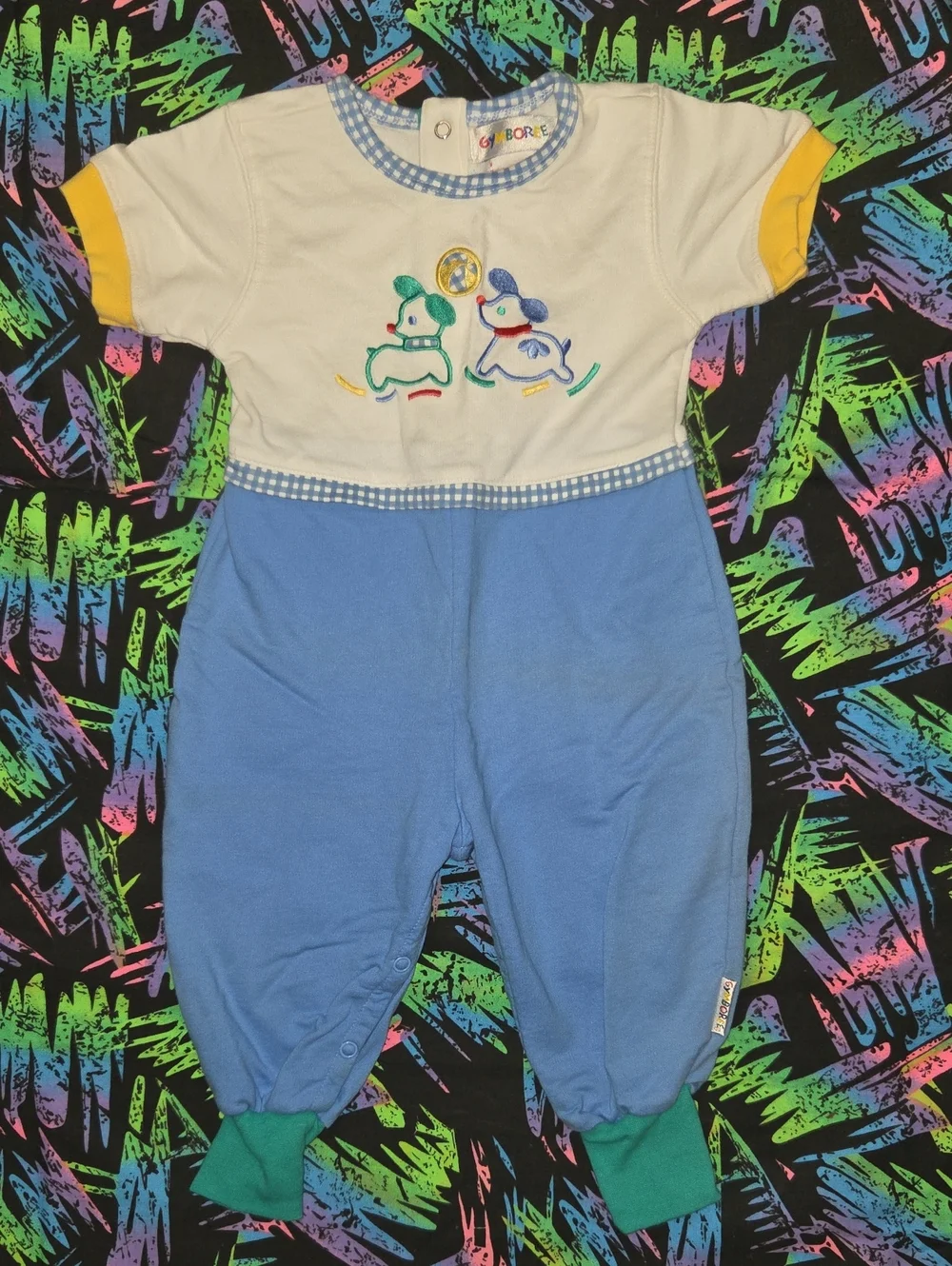 VTG 90s Gymboree Rainbow Tag Embroidered Puppies One Piece